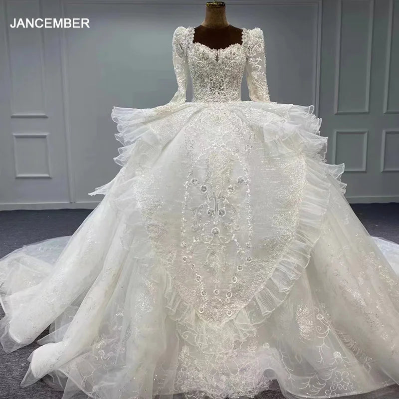 Limited Styles Flash Sale Novelty Wedding Dresses For Women 2024 Bride Square Beading Collar Organza Lace Ruffles Vestidos De Novia MN154