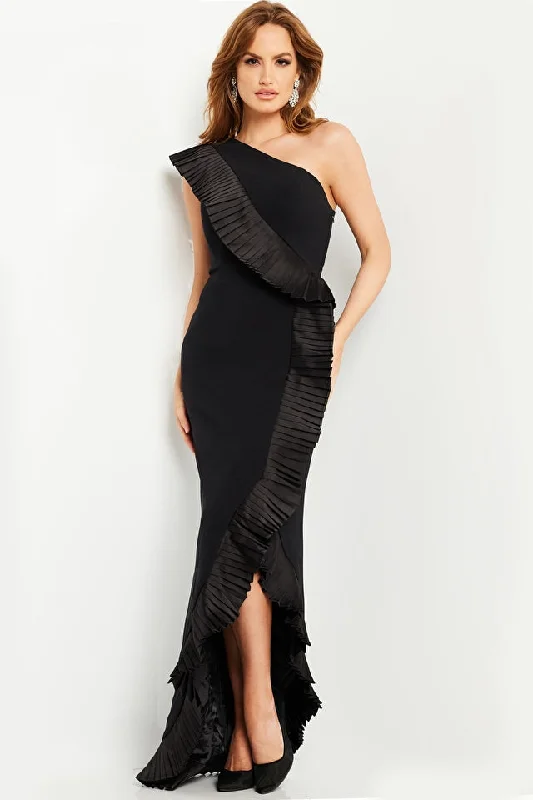 Contemporary Elegance Jovani 26160 One Shoulder Ruffle Slit Formal Gown - Special Occasion/Curves