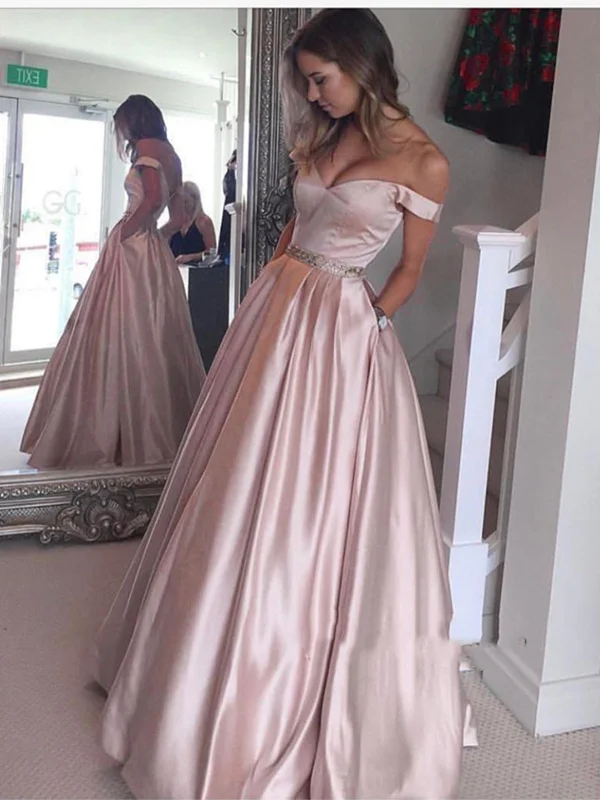 Hot Trends Gorgeous Off Shoulder Pink Prom Dresses, Pink Prom Gown, Evening Dresses