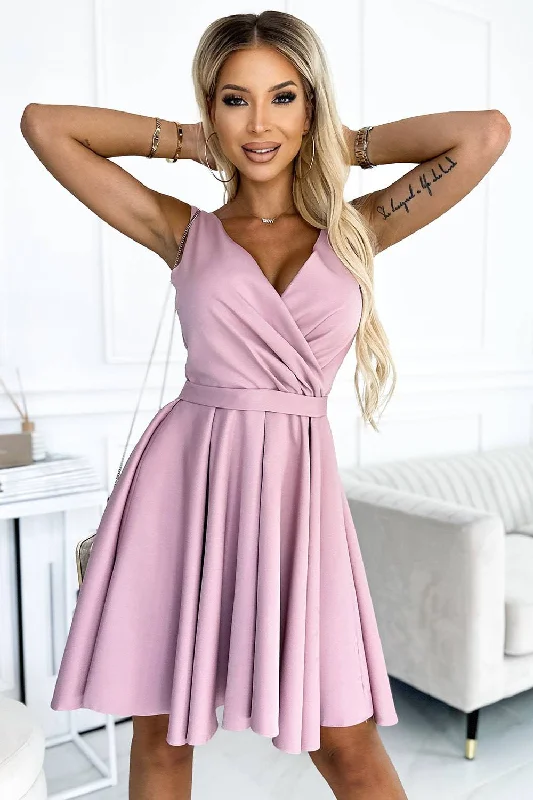 Clothes Of Woman Numoco 478-2 MAYA Dress with longer back, neckline and belt - dirty pink Clothes Of Woman Numoco 478-2 MAYA Dress with longer back, neckline and belt - dirty pink