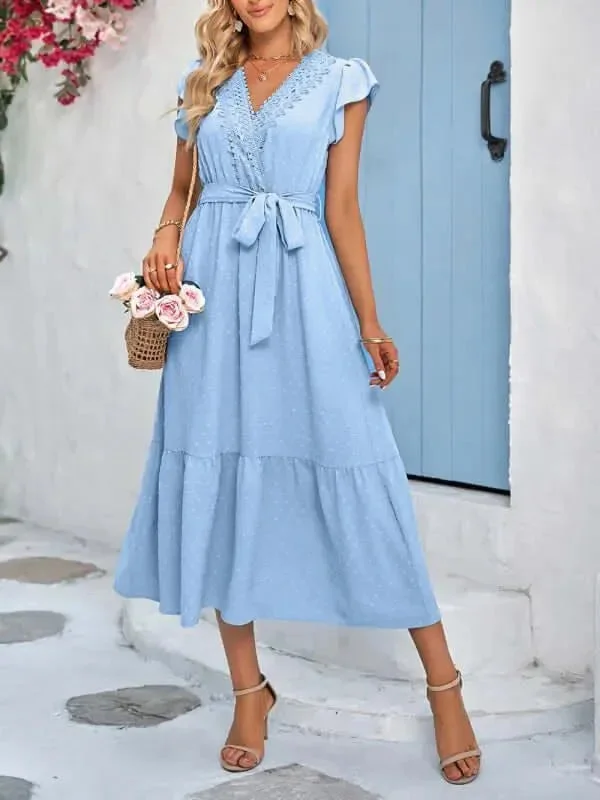 Designer Wear On Sale Belted Short Sleeve Maxi Dress