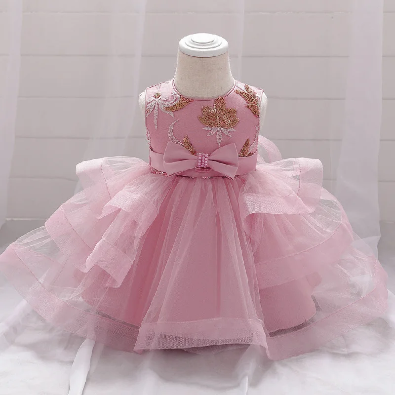 Unleash Your Style Infant Formal Dresses Baby Girl Cute Sleeveless Embroidery Bow Fluffy Ball Gowns Princess Dresses