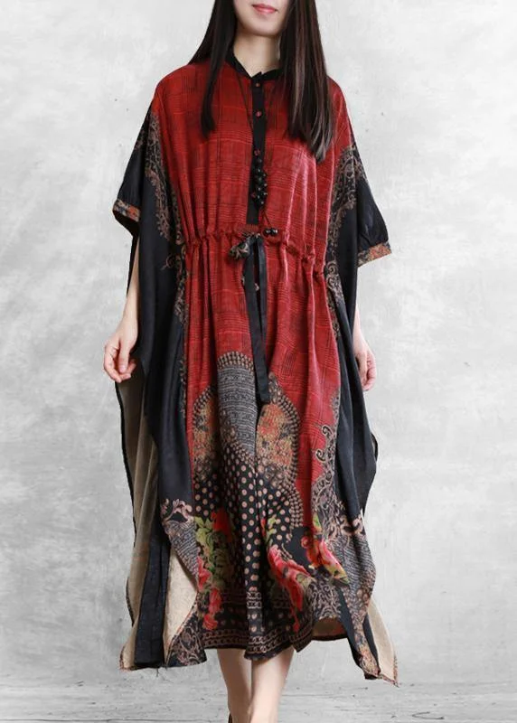 Chic And Comfortable Classy red print clothes Women drawstring asymmetric Maxi Dress