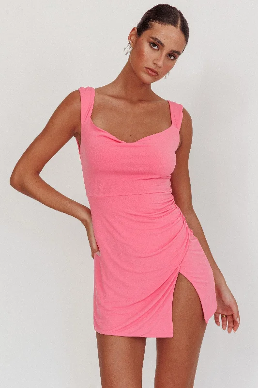 Sophisticated Outfits Giavanna Thigh Split Mini Dress Pink