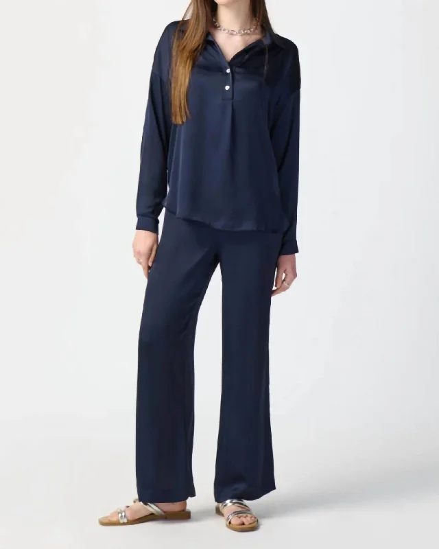 Mother's Day Special Wide Leg Pull On Pants Style In Midnight Blue