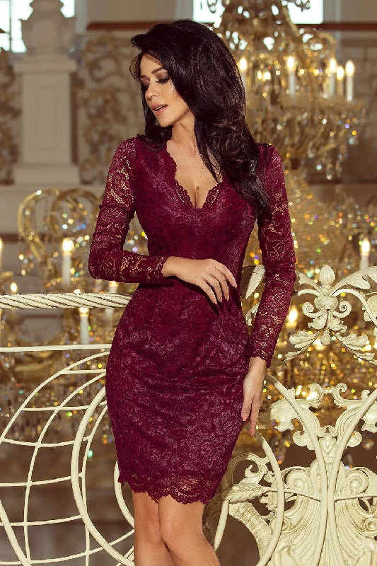 Women's Plus-Size Apparel Numoco 170-5 Lace dress with neckline - Burgundy color