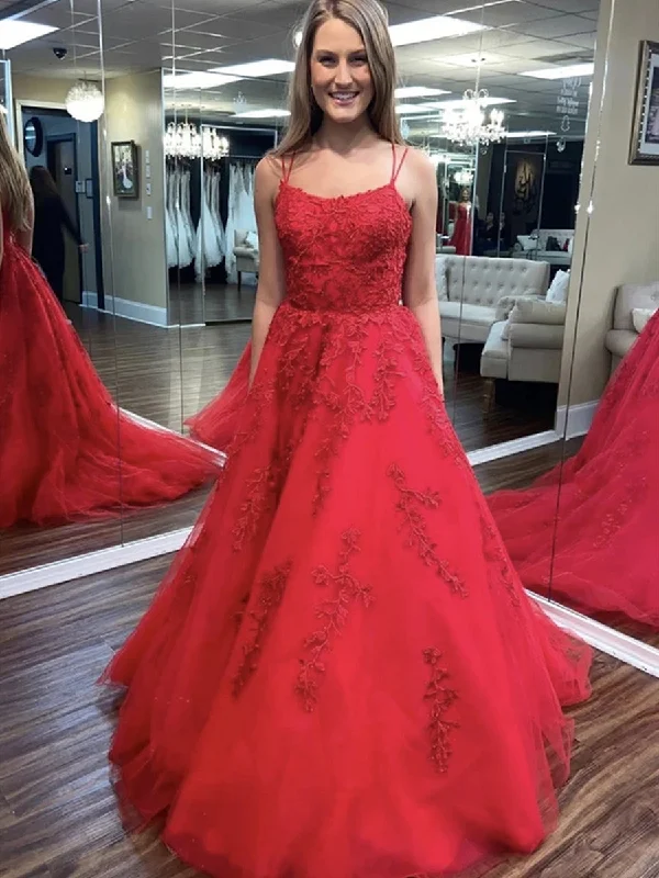 Fast Fashion Favorites Backless Red Lace Long Prom Dresses, Red Lace Formal Dresses, Red Evening Dresses, Ball Gown