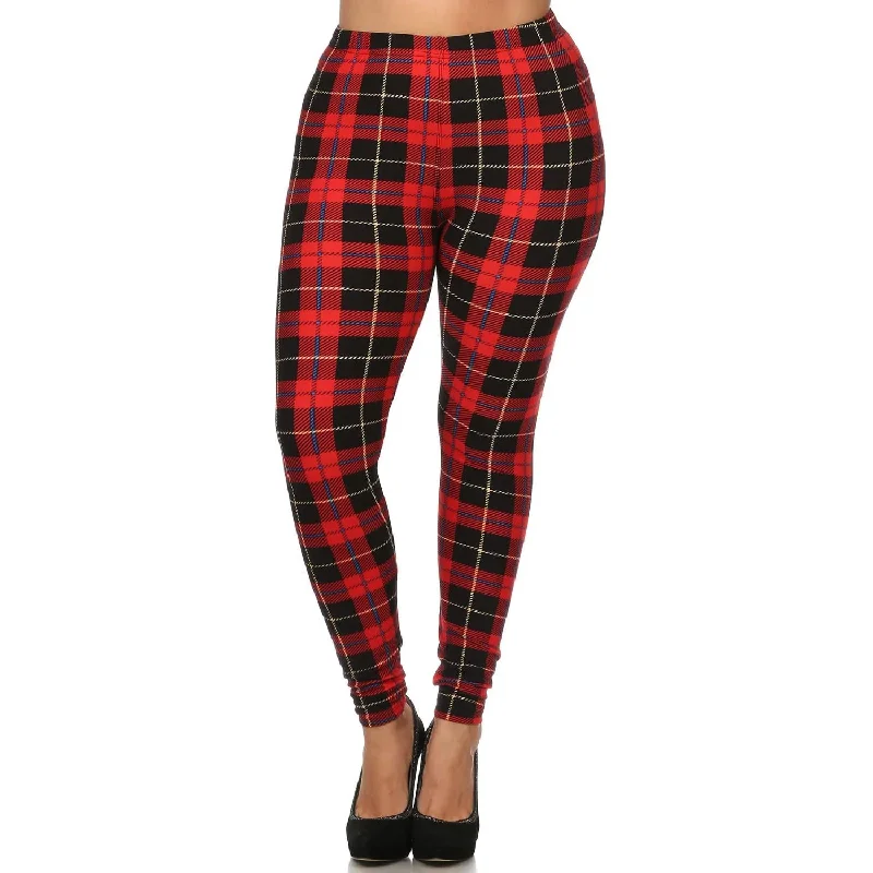 Refined Simplicity Plus Size Plaid & Checkered Print, Full Length Leggings In A Fitted Style