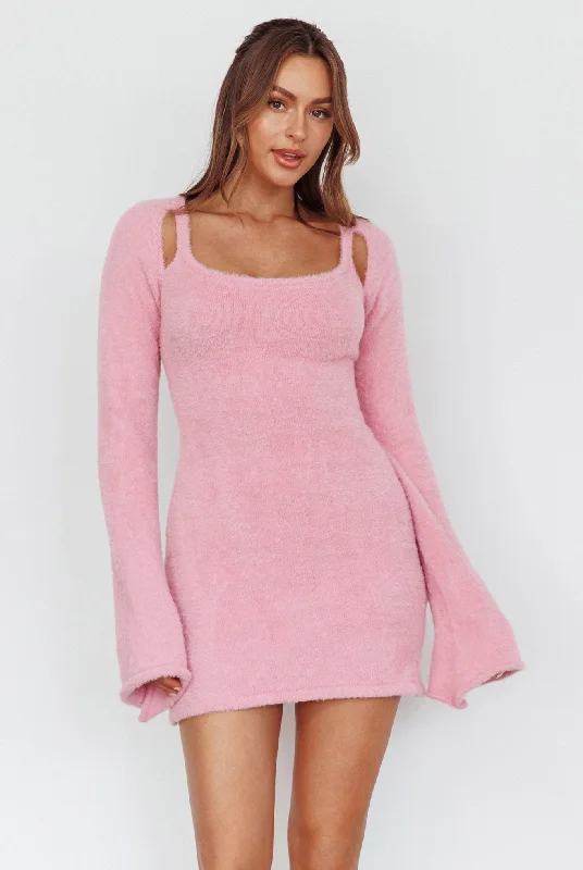 Hot Styles Count On It Fuzzy Knit Mini Dress Blush