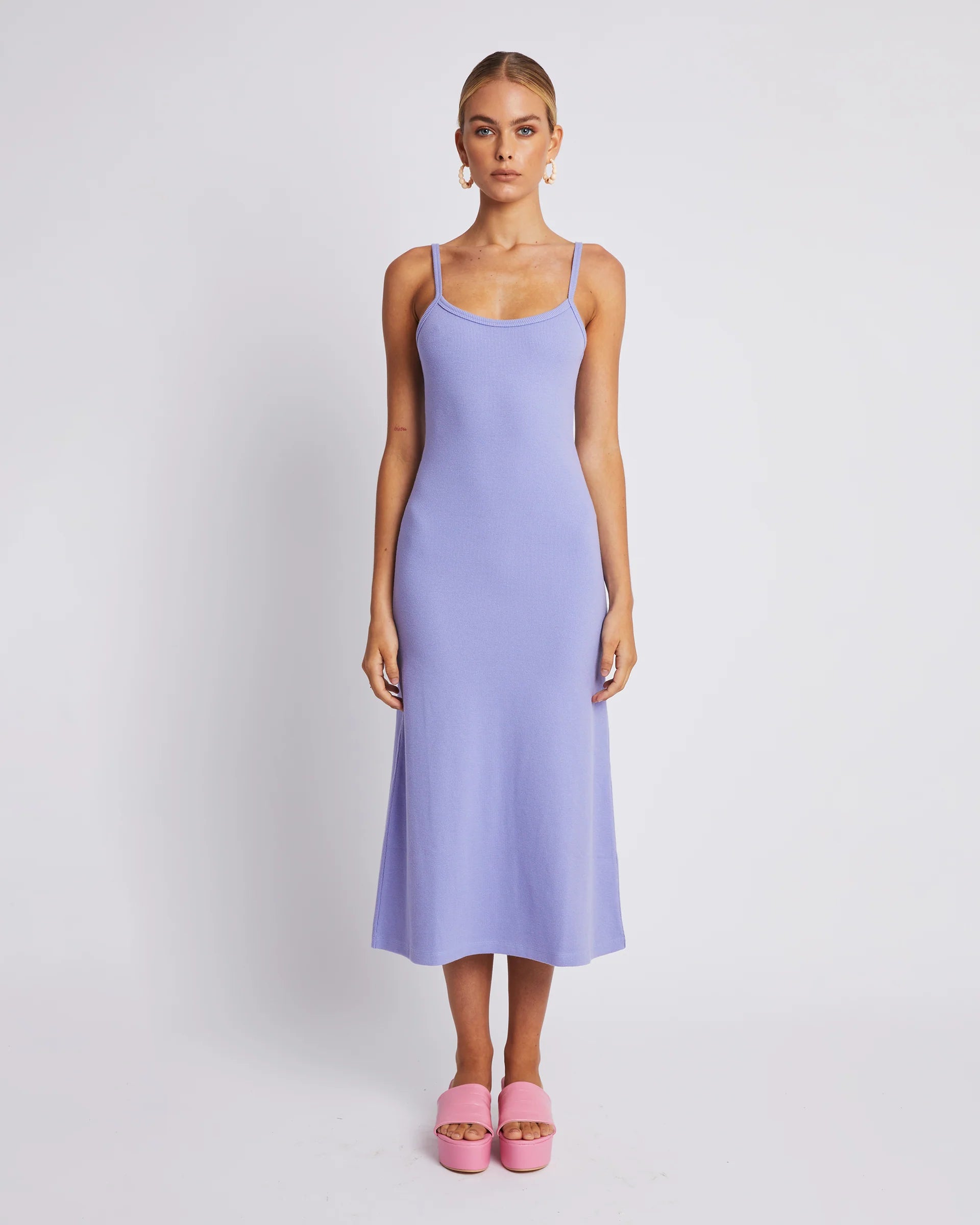 Chic And Edgy A LINE MIDI DRESS - LILAC