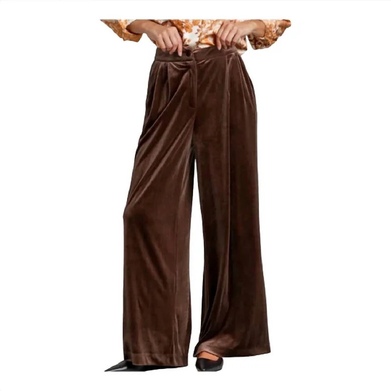 Graceful Drape Velvet Wide Leg Pants In Brown