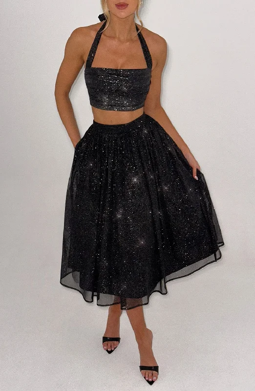 Massive Savings Alani Midi Skirt - Black Sparkle