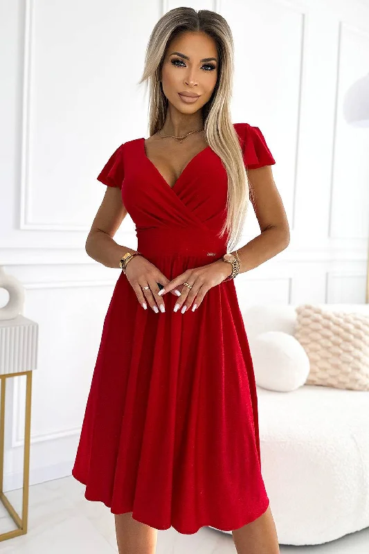 Women's Stylish Professional Garments Numoco 425-9 MATILDE Dress with a neckline and short sleeves - red with glitter Women's Stylish Professional Garments Numoco 425-9 MATILDE Dress with a neckline and short sleeves - red with glitter
