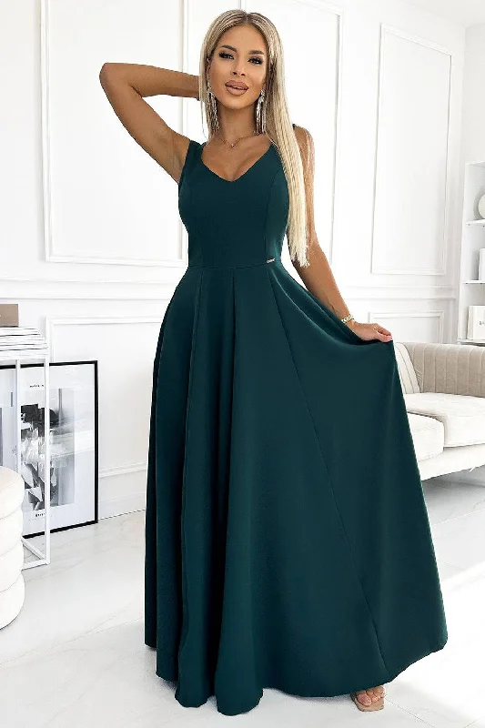 Rocker Chic Fashion Numoco 246-5 CINDY long elegant dress with a neckline - green
