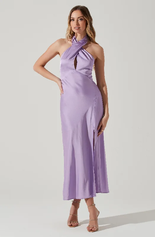 Hot Styles Marissa Satin Halter Neck Midi Dress