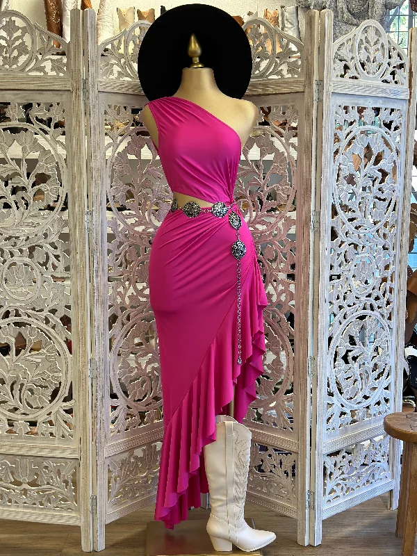 Get More, Spend Less Pink One Sleeve Ruffled Dress