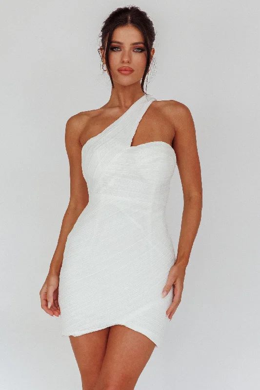 Weekend Special Meridith One Shoulder Accordion Pleat Mini Dress Off White