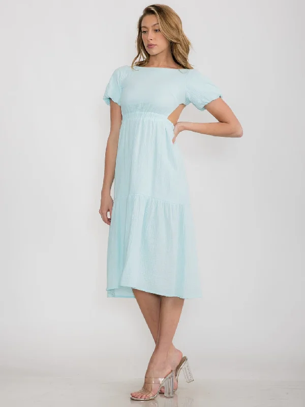 Limited Time WOMEN'S SHORT SLEEVE OPEN BACK TIERED MIDI DRESS