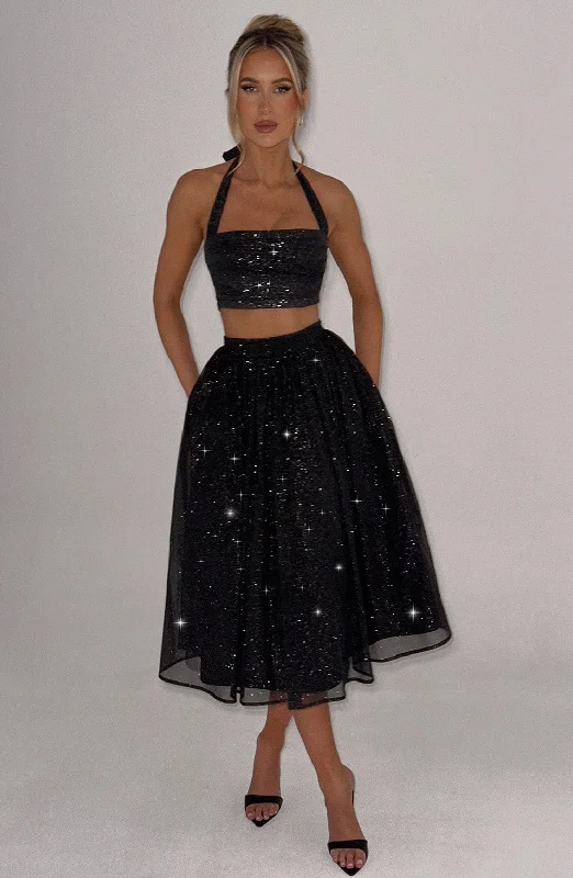 Huge Markdowns Alani Crop Top - Black Sparkle