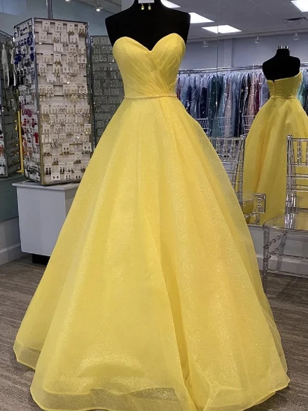 Snag Fabulous Fashion Bargains Shiny Strapless Open Back Sequins Yellow Prom Dresses, Sparkly Yellow Formal Evening Dresses, Yellow Ball Gown