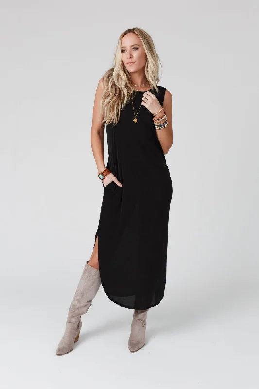 Flash Sale Now The Nest Cassie Sleeveless Pocket Slinky Maxi Dress - Black