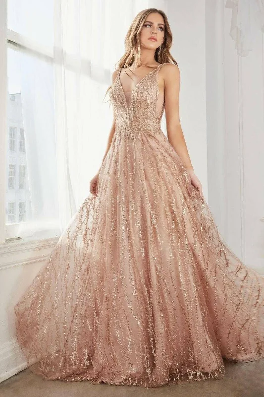 Women's High-Fashion Clothes Embellished Glitter Lace Straps A-Line Long Ball Dress CDC32 Sale