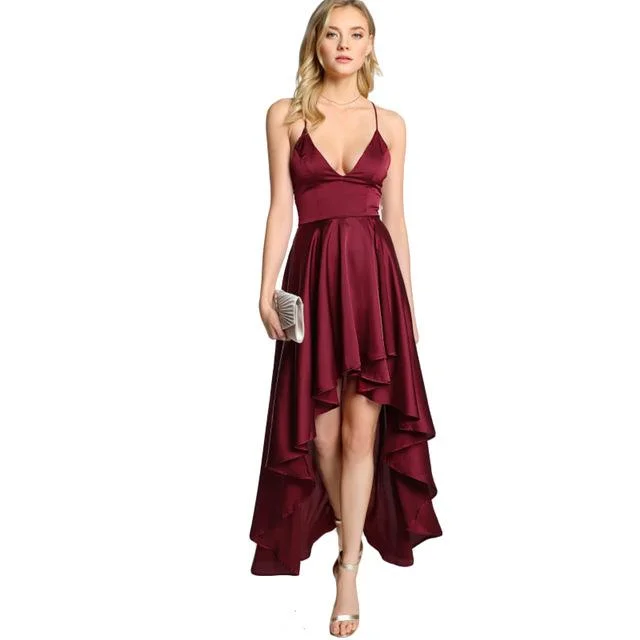 Graceful Movement Party Dress Deep V Neck Spaghetti Strap Sleeveless Maxi Dress