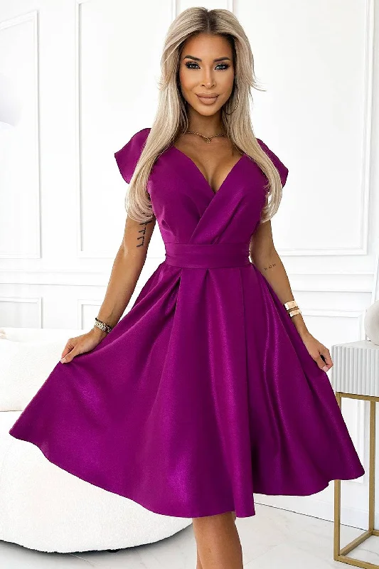 Trendy Women's Outfits for Casual Wear Numoco 348-8 SCARLETT flared dress with a neckline - fuchsia with glitter Trendy Women's Outfits for Casual Wear Numoco 348-8 SCARLETT flared dress with a neckline - fuchsia with glitter