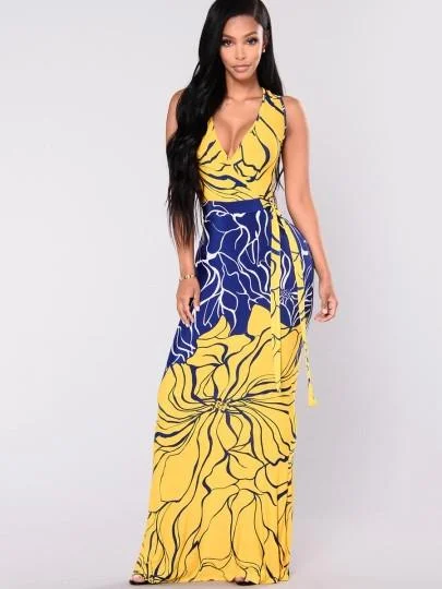 Refined Simplicity Yello/Blue Women's Maxi Dress