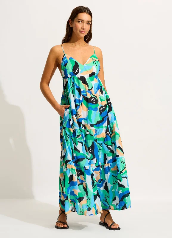 Huge Savings On Parisian Styles Rio Tiered Midi Dress - Jade