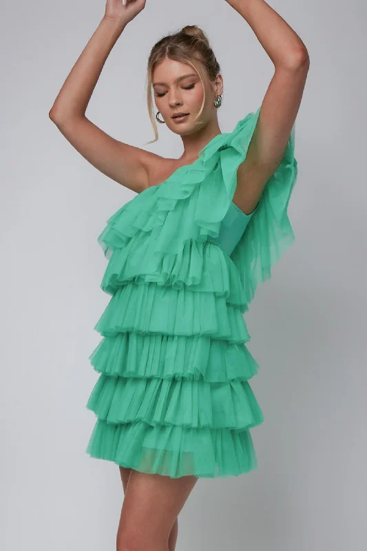 Big Savings On Minimalist Office Styles Tomi Layered Frill One-Shoulder Mini Dress Spearmint