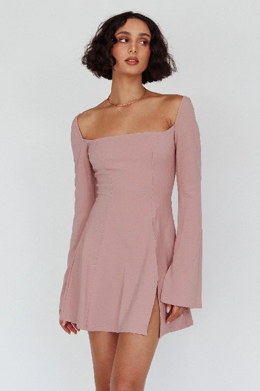 Score Big On Glamorous Red - Carpet Styles Kieran Long Sleeve A-Line Mini Dress Blush