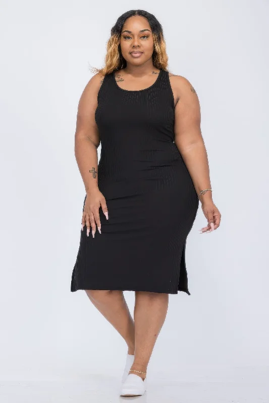 Elevate Your Wardrobe Plus Size Ribbed Side Slit Tank Midi Dress