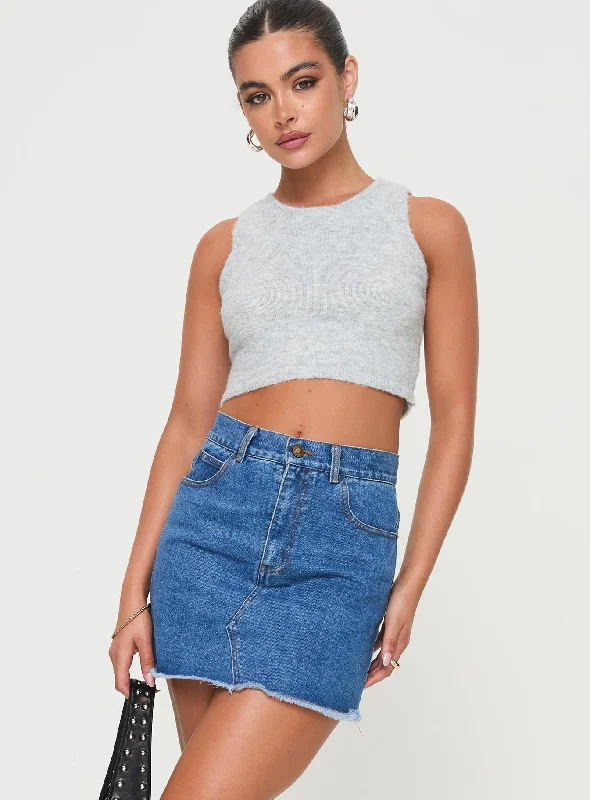 Feminine Soft - Hued Styles Eren Denim Mini Skirt Mid Wash