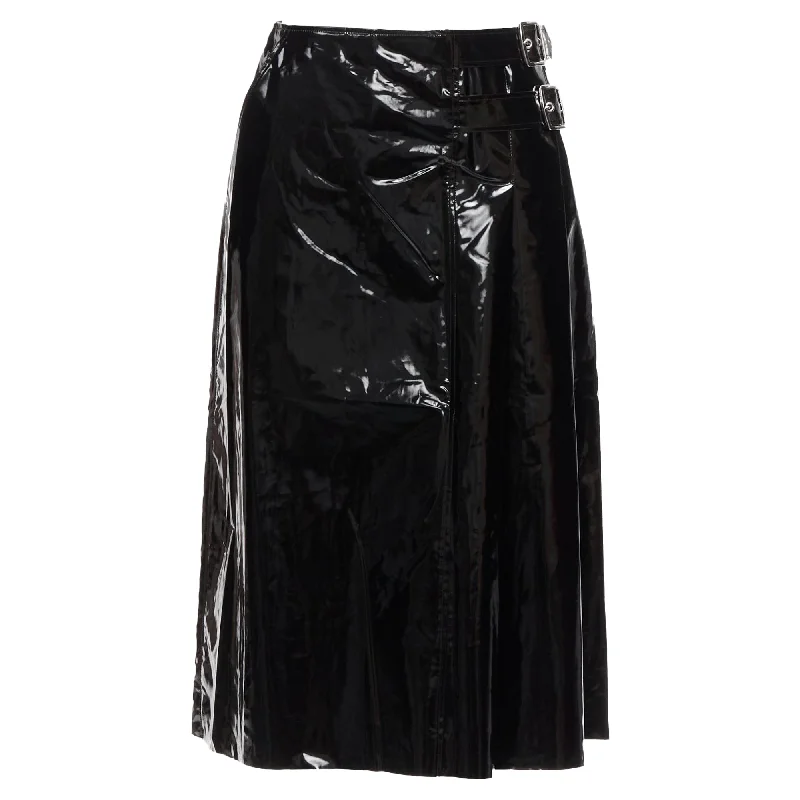 Soft Textures Gucci coated cotton vinyl buckle punk kilt pleated skirt