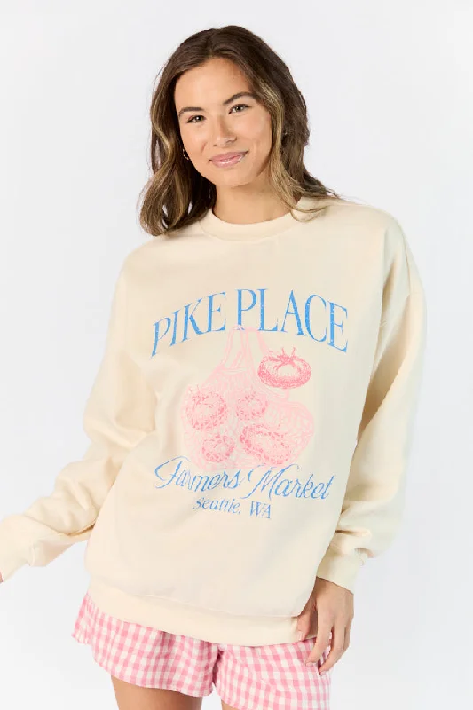 Chic Wardrobe Pike Place Market Sweet Cream Oversized Graphic Sweatshirt