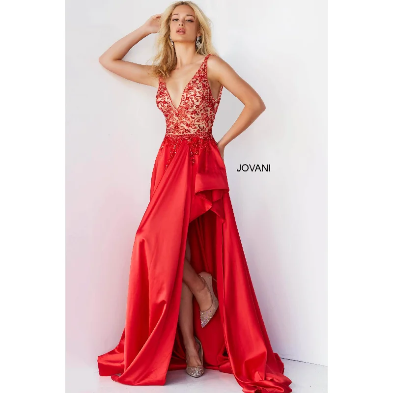 Unbeatable Prices Jovani Red Embellished Bodice Satin Prom Gown 07415