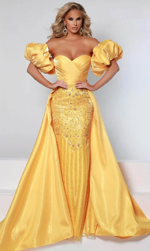 Women's Chic Outerwear Attire Score Big On Glamorous Red - Carpet Styles Johnathan Kayne 2502 - Detachable Sleeve Satin Prom Dress Women's Chic Outerwear Attire Score Big On Glamorous Red - Carpet Styles Johnathan Kayne 2502 - Detachable Sleeve Satin Prom Dress