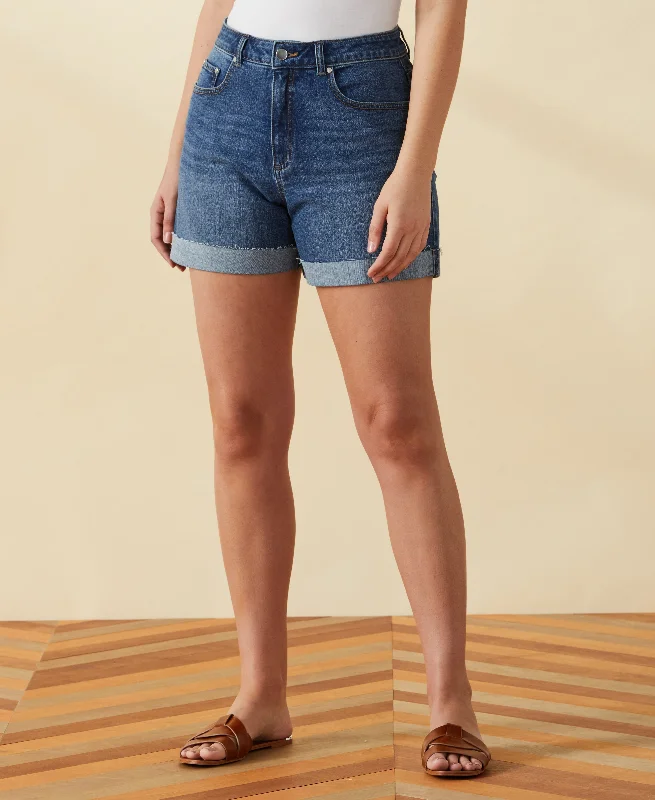 Exclusive Designer Collection Classic Fit Raw Edge Cuffed Denim Short