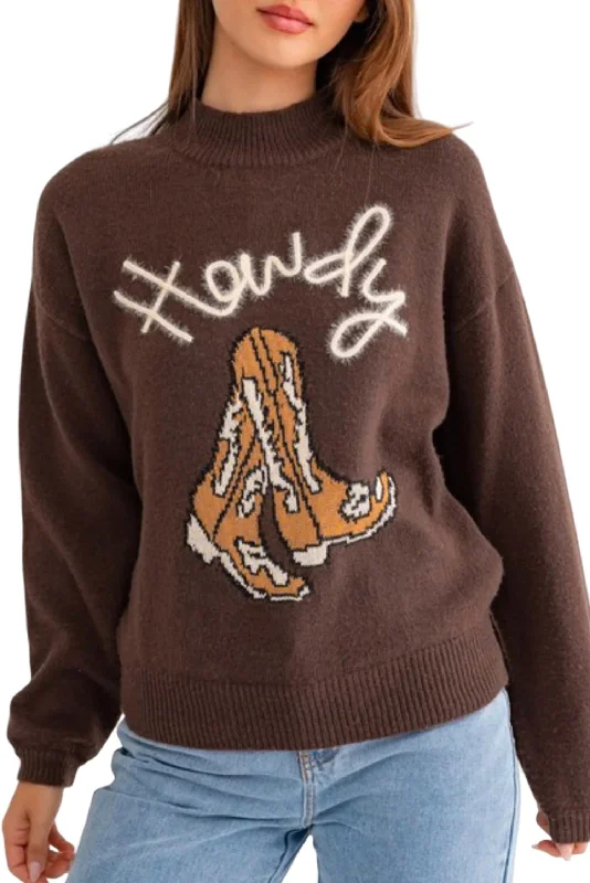 Everyday Fashion Western Howdy Sweater In Coffee