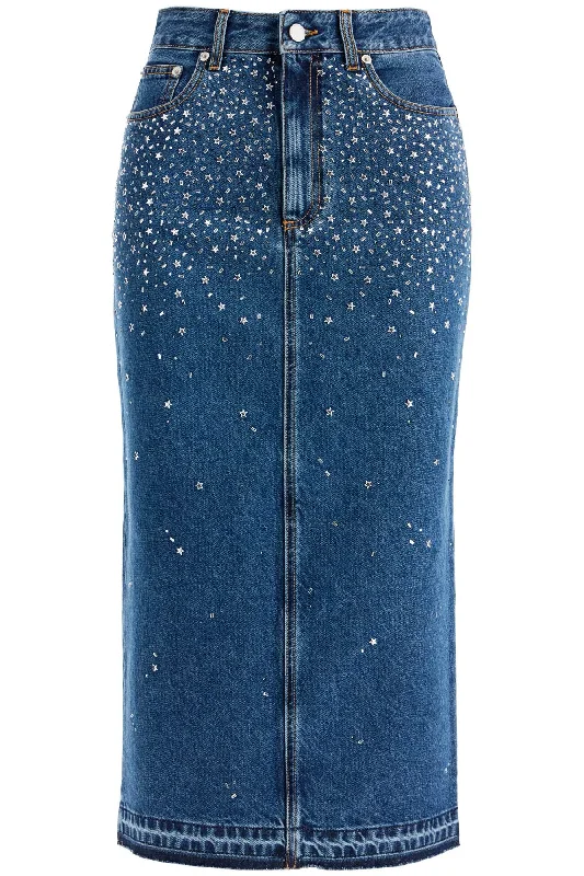 Women's Evening Wear Attire Sophisticated Fashion Alessandra Rich Women's 'blue Midi Skirt With Rhin Women's Evening Wear Attire Sophisticated Fashion Alessandra Rich Women's 'blue Midi Skirt With Rhin