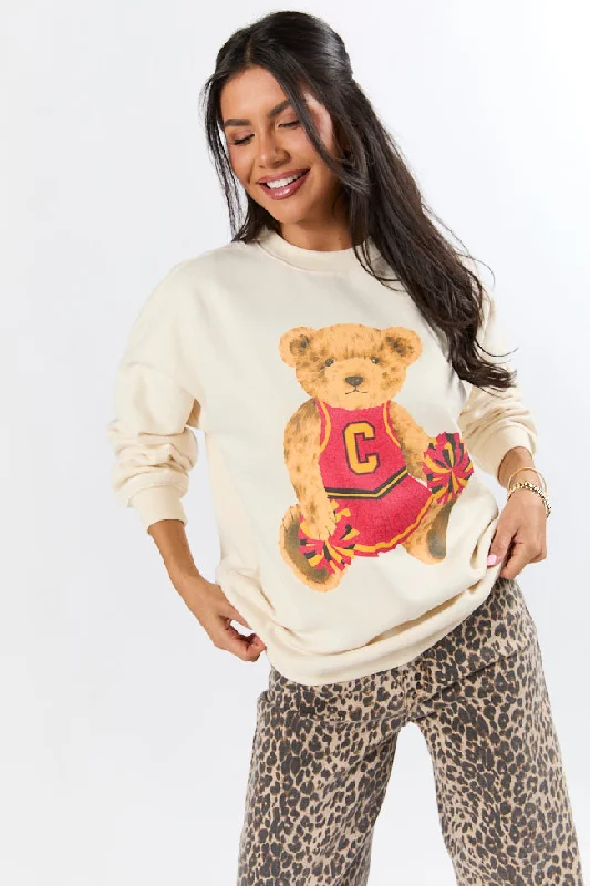Women's Vintage Attire Art Deco Geometric Pattern Look Vintage Red and Gold Cheer Teddy Bear Cream Oversized Graphic Sweatshirt Women's Vintage Attire Art Deco Geometric Pattern Look Vintage Red and Gold Cheer Teddy Bear Cream Oversized Graphic Sweatshirt