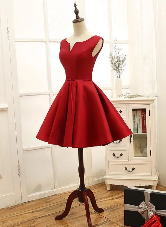 Soft Textures Adorable Red Satin Homecoming Dress , Short Party Dress  gh517