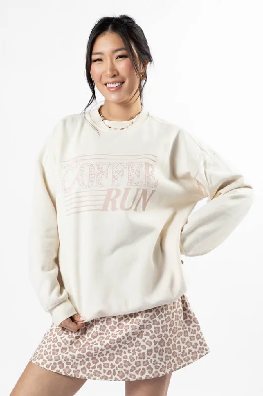 Comfortable Women's Attire Playful Elegance Coffee Run Leopard Cream Oversized Graphic Sweatshirt Comfortable Women's Attire Playful Elegance Coffee Run Leopard Cream Oversized Graphic Sweatshirt