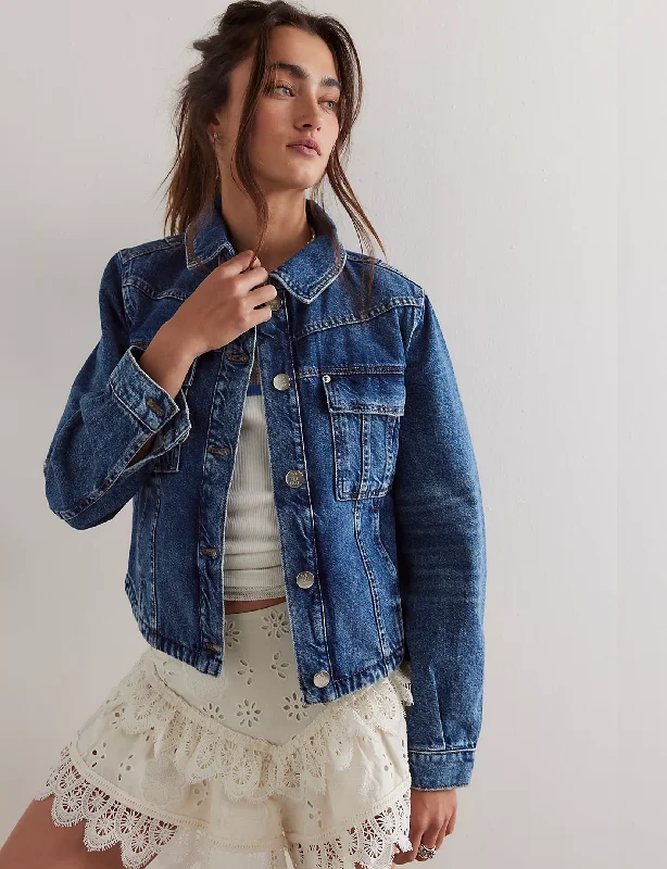 Elegant Style Jade Denim Jacket, High Dive