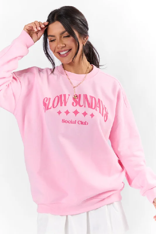 Celebrate With Big Savings Slow Sundays Light Pink Oversized Graphic Sweatshirt