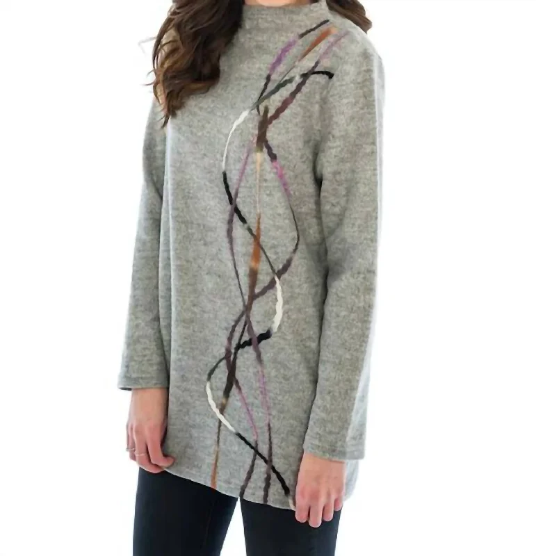 Limited Time Offer Side Felted Funnel Neck Tunic Sweater In Grey