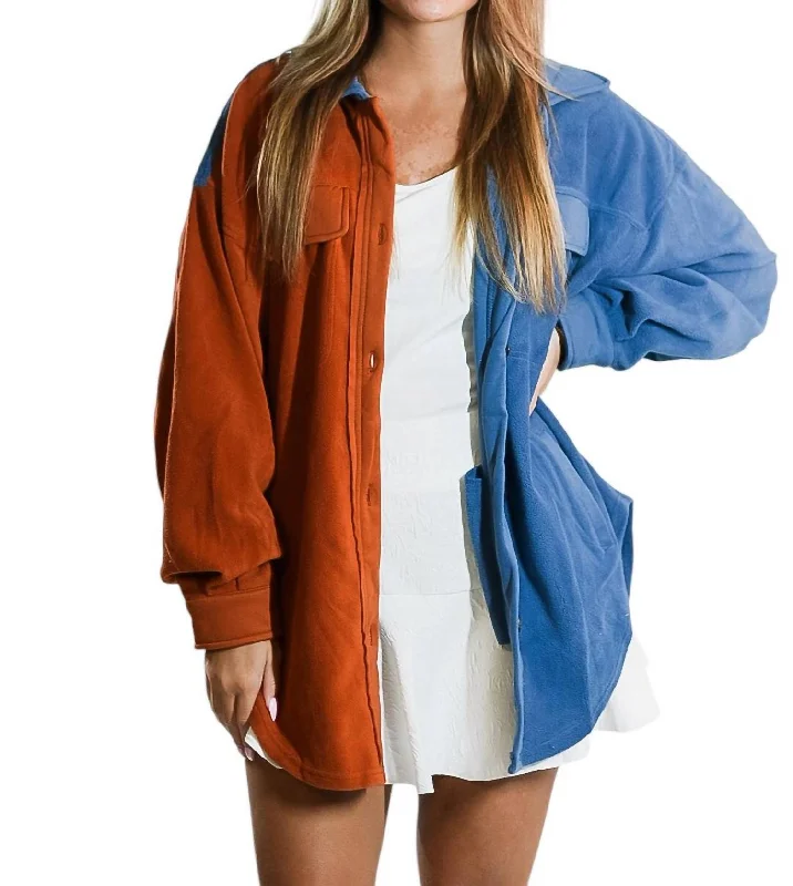 Women's Clothes For Special Occasions From Casual To Classy Split In Two Cardigan In Rust And Blue
