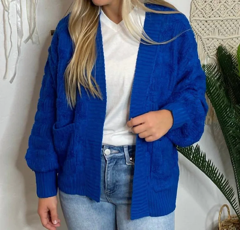 Women's Elegant Clothes Eco Friendly Fashion Sale Fluffy Checker Cardigan In Cobalt