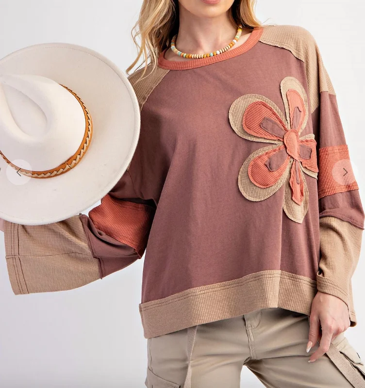 Additional Time-Limited Offers Fall Days Floral Applique Sweatshirt In Brown